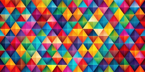 Vibrant geometric pattern of multicolored triangles forming a dynamic and visually captivating abstract design ideal for backgrounds, presentations, and decorative purposes.