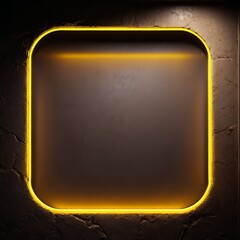 sleek, illuminated frame against a textured wall, featuring a warm neon glow.