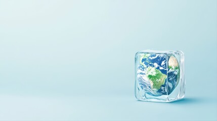 Earth encased in ice cubes symbolizing climate change