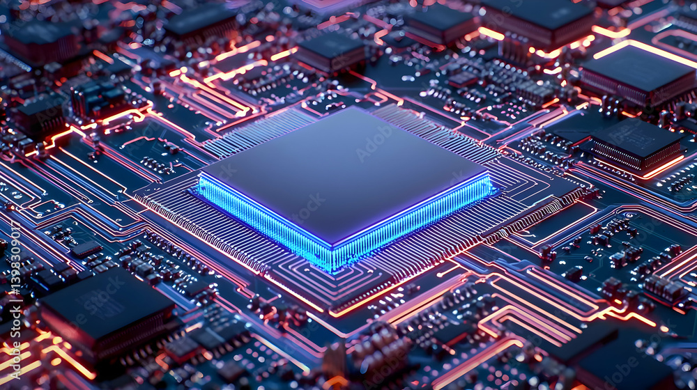 Aufkleber detailed view of glowing circuit board with processor