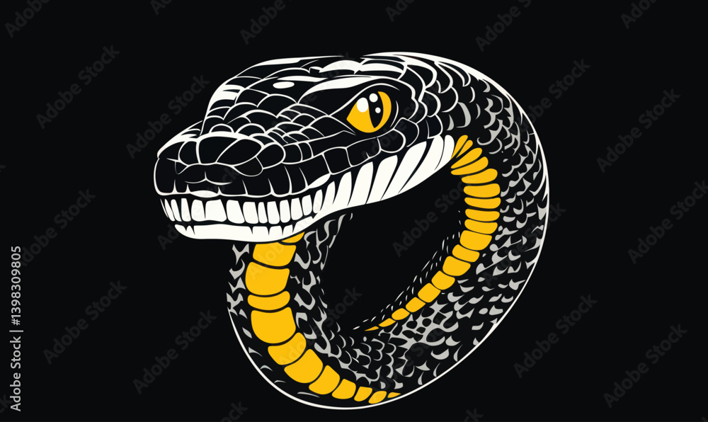 Poster minimalist snake head vector design with bold colors and geometric patterns