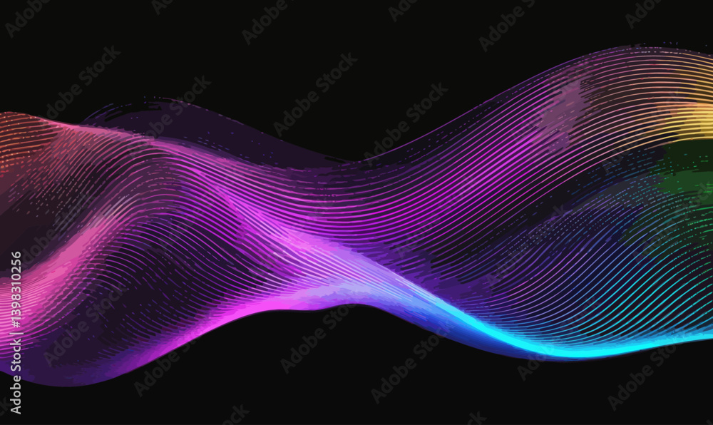 Aufkleber abstract neon particle wave on black background - colorful vector art
