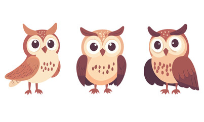 Cartoon Owl Character Set in Minimalist Style for Kids' Educational Illustration