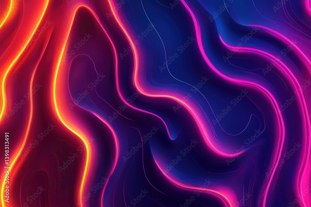 Poster colorful abstract waves with neon lights creating a vibrant visual experience