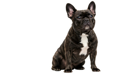 French bulldog sitting upright with alert ears and expressive face on transparent background