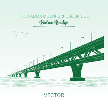 Vector Illustration of Padma Bridge &ndash; Iconic Multipurpose Bridge of Bangladesh, Bangladesh Landmark