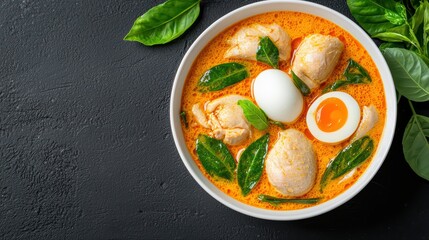 Creamy coconut soup with chicken and egg delight