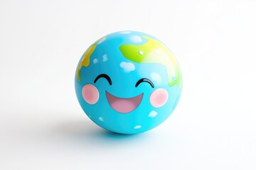 A cheerful cartoon Earth globe with a smiling face, representing environmental care and happiness.
