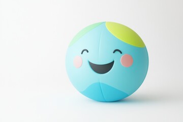 A cheerful, light blue sphere with a smiling face, pastel cheeks, and segmented design.