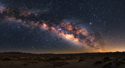 Fototapeta premium Milky Way Galaxy Shining Brightly Above Quiet Desert Landscape