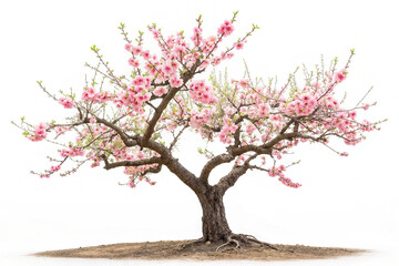 Obraz premium Vibrant Peach Tree isolated on white background. A colorful and vibrant peach tree isolated on a white background, perfect for agriculture or food-themed designs