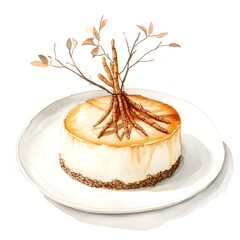 Elegant Korean style ginseng cheesecake with delicate floral