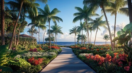 Fototapeta premium Tropical Pathway Leads to Ocean View Paradise