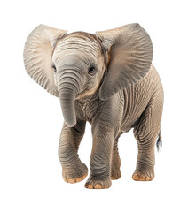 Fototapeta premium Playful baby elephant walking in nature wildlife view. Isolated on transparent background, png.