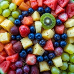 Assortment of colorful ripe tropical fruits.