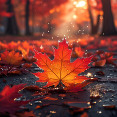 Peaceful Fall Mood with Fallen Leaves and Sun Rays