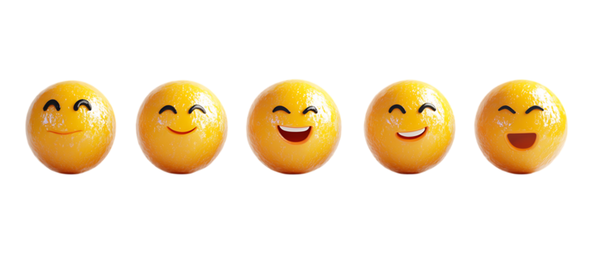 Pack of Yellow Emoji and Emoticon Faces Set Against Transparent Background for Digital Design, Social Media Branding, or Communication Projects