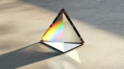 A glass prism exhibiting visible light dispersion on a surface