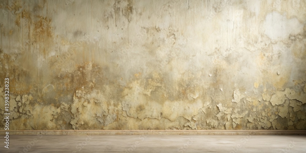 Poster a weathered wall and empty floor a background image featuring an aged, textured wall with peeling pa
