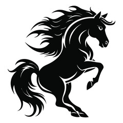 Obraz premium Black silhouette of jumping horse on white background of vector illustration
