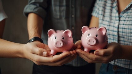 Saving goals and collaborative financial planning with piggy banks concept