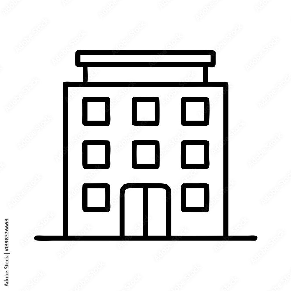 Poster drawing of a building office apartment real estate architecture structure sketch outline icon vector