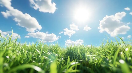 Fototapeta premium Lush Green Grass Under a Bright Sunny Sky