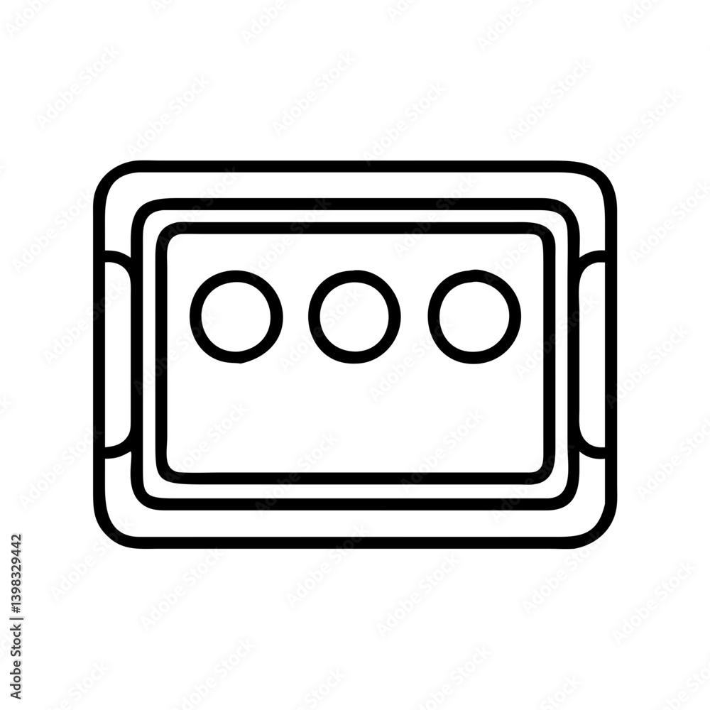 Poster outline graphic of a rectangular box with rounded corners and three circles inside design vector