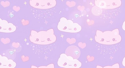Cute Pastel Pattern with Clouds, Hearts, and Diamonds