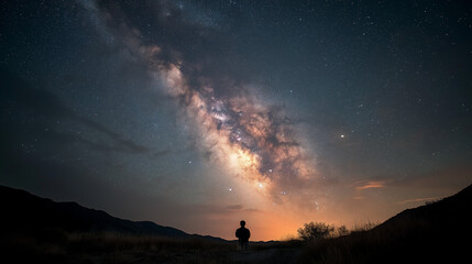 Human Silhouette Against Galaxy