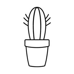 Minimalist Cactus Plant In Pot Black Outline For Desert Nature Illustration