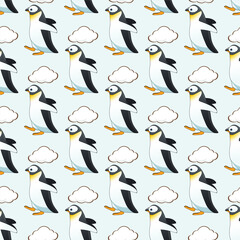 Obraz premium Sledging Penguins Seamless Vector Pattern Design