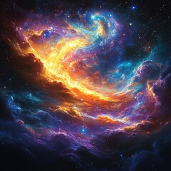 Obraz premium Cosmic nebula ablaze with vibrant colors
