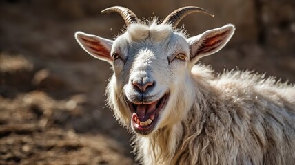 Obraz premium Portrait of a Cute funny Goat Laughing Lamb, Funny animals.