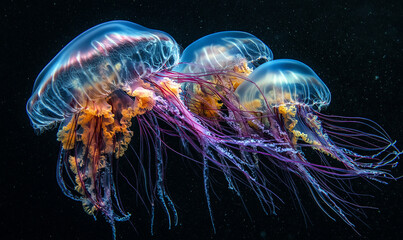 Graceful Jellyfish Ballet, A Captivating Dance of Marine Life in the Deep Sea