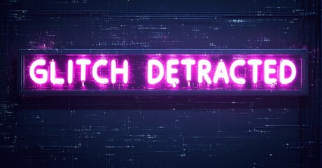 Obraz premium Neon glitch detected sign buzzing ominously in static filled text deep navy and muted silver symbolizing digital anomalies