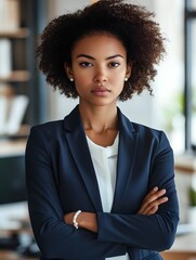 Confident Businesswoman with Arms Crossed in Modern Office Setting