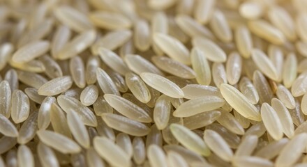 Obraz premium Close up view of uncooked light brown rice grains texture detail