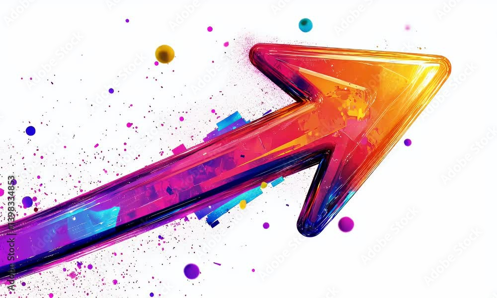 Aufkleber a vibrant and dynamic upward arrow design bursting with lively splashes of color against a clean whi