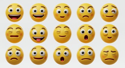 Display of Various Expressions with Round Yellow Emoticons