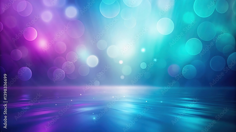 Poster Abstract Colorful Bokeh Background with Reflective Surface and Glowing Lights
