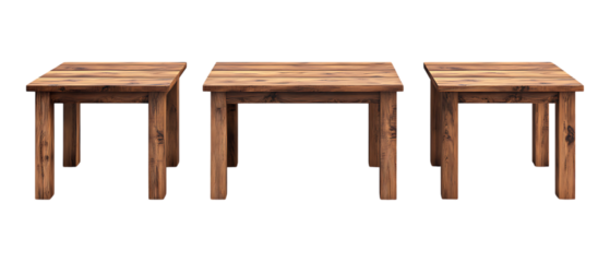 Pack of Wooden Table Set Against Transparent Background for Furniture Branding, Home Design, or Office Decoration Projects