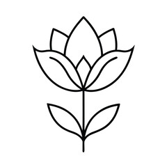 Minimalist Flower Outline Design With Stem And Leaves Vector Illustration