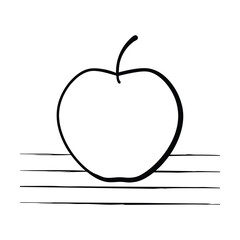 Simple Apple Sketch Illustration Black Outline On White Background With Ground Lines