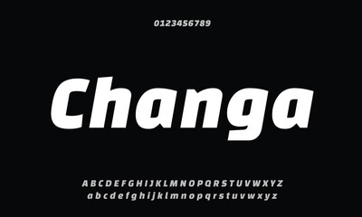 Changa One Italic vector font alphabet with numbers