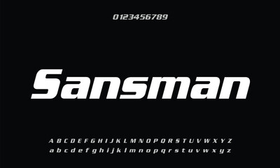 Enter Sansman Bold Italic vector font alphabet with numbers.eps
