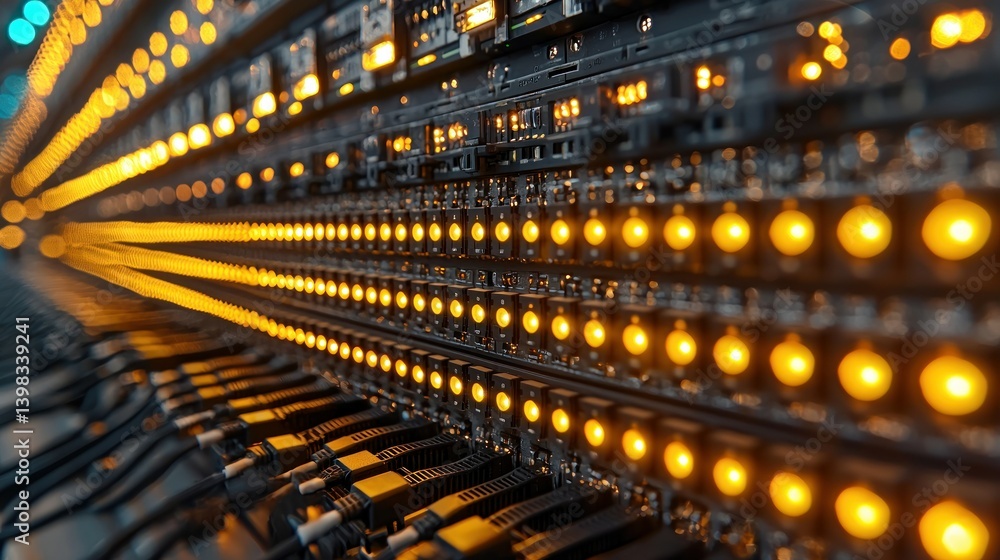 Poster illuminated server racks: a glimpse into the digital heart of modern technology