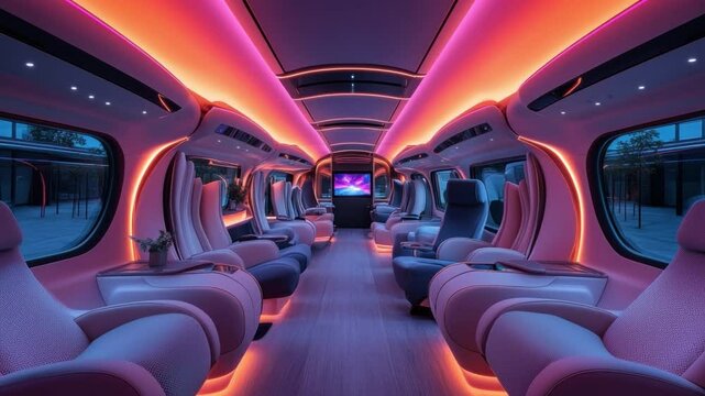 Luxurious Interior of High-Speed Train: Immerse yourself in the epitome of opulence with this photo of a sleek, modern high-speed train carriage interior.