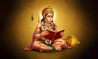 Lord Hanuman Sitting Peacefully and Reading a Holy Book