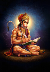 Lord Hanuman Writing Jai Shri Ram with Ink - Devotional Art